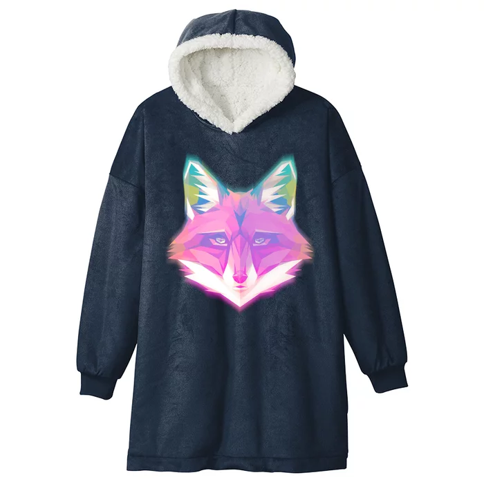 Retro Glowing Digital Polygon Fox Hooded Wearable Blanket