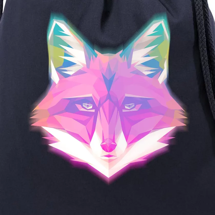 Retro Glowing Digital Polygon Fox Drawstring Bag