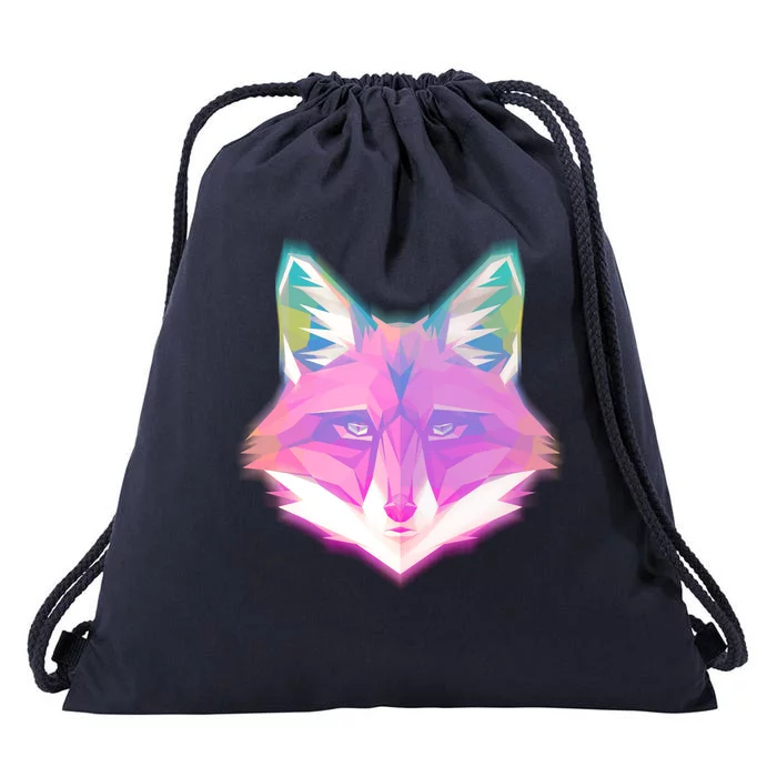 Retro Glowing Digital Polygon Fox Drawstring Bag