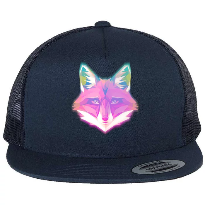 Retro Glowing Digital Polygon Fox Flat Bill Trucker Hat