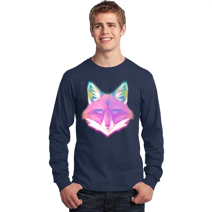 Retro Glowing Digital Polygon Fox Tall Long Sleeve T-Shirt