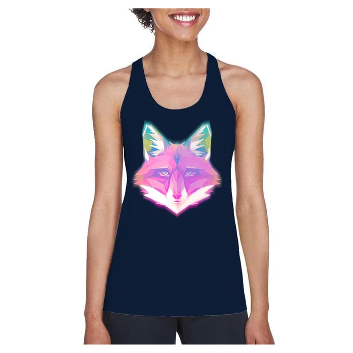 Retro Glowing Digital Polygon Fox Women's Racerback Tank