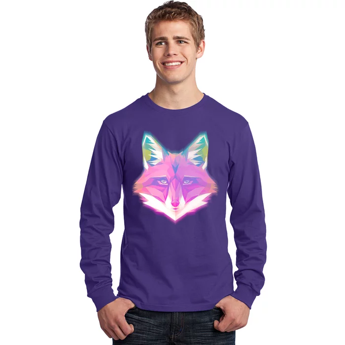 Retro Glowing Digital Polygon Fox Long Sleeve Shirt