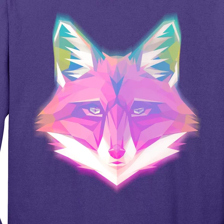 Retro Glowing Digital Polygon Fox Long Sleeve Shirt