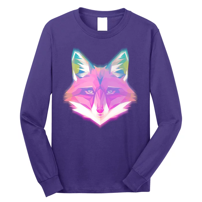 Retro Glowing Digital Polygon Fox Long Sleeve Shirt