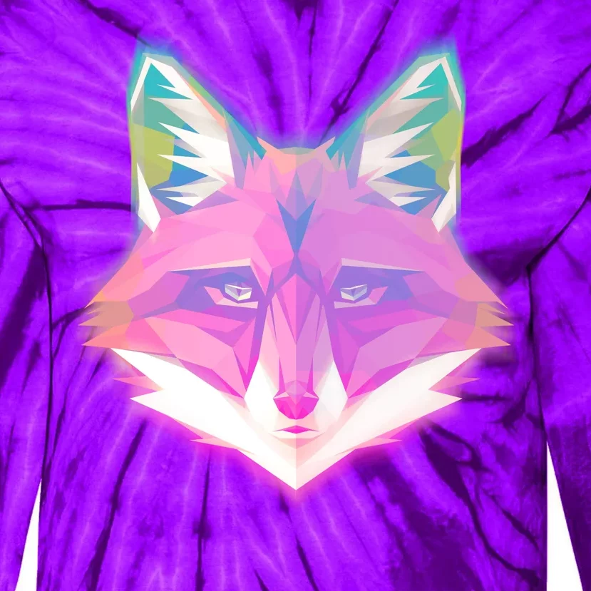 Retro Glowing Digital Polygon Fox Tie-Dye Long Sleeve Shirt