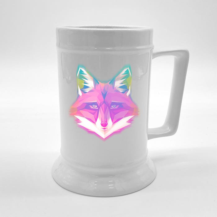 Retro Glowing Digital Polygon Fox Front & Back Beer Stein