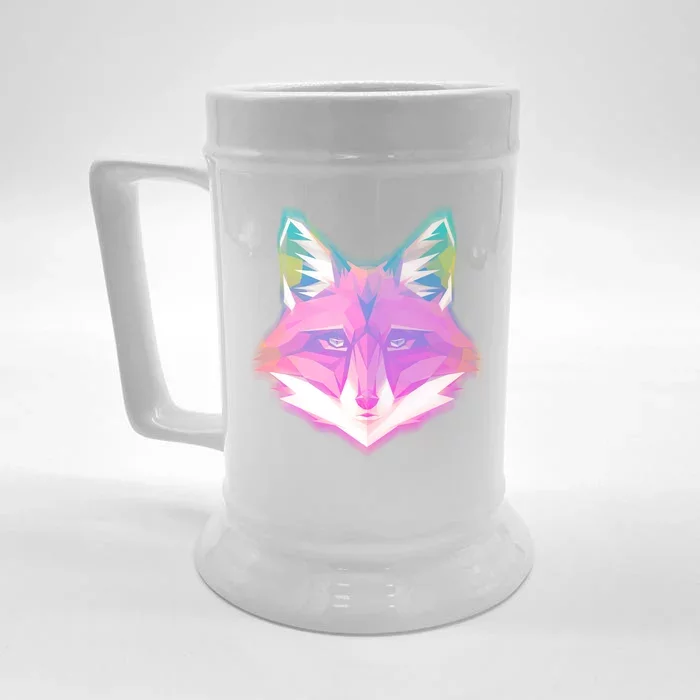 Retro Glowing Digital Polygon Fox Front & Back Beer Stein