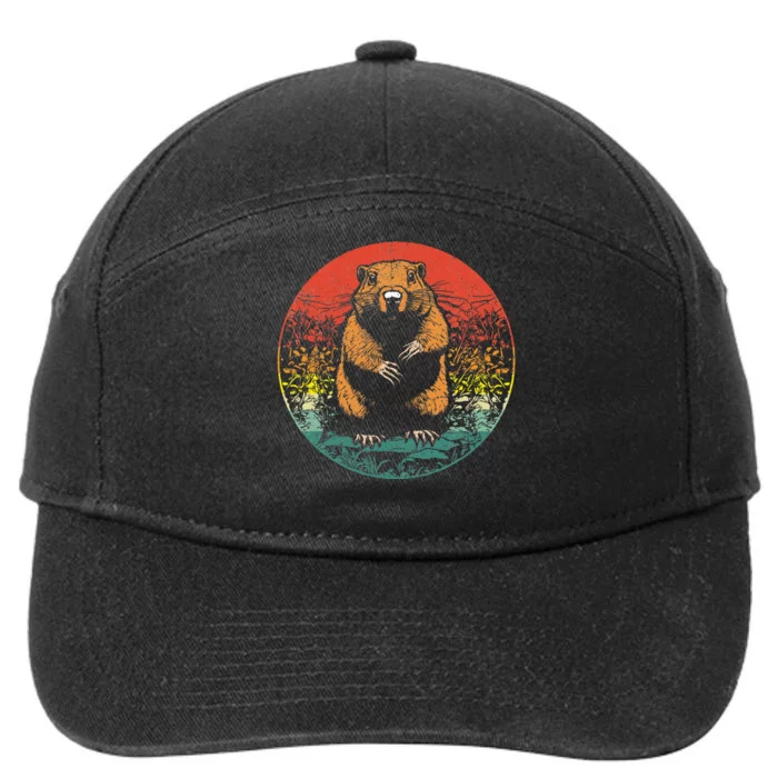 Retro Groundhog Day Cute Woodchuck Groundhog 7-Panel Snapback Hat