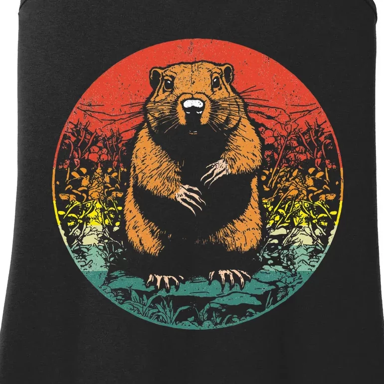 Retro Groundhog Day Cute Woodchuck Groundhog Ladies Essential Tank