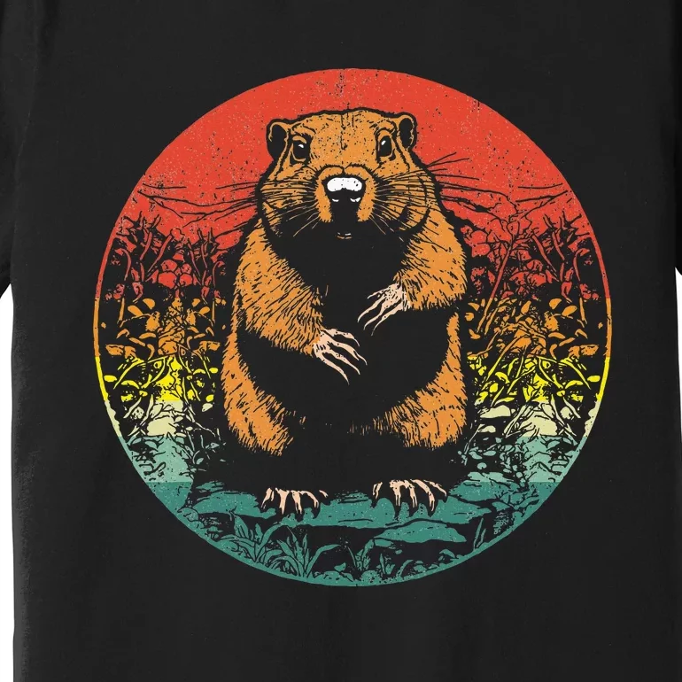 Retro Groundhog Day Cute Woodchuck Groundhog Premium T-Shirt