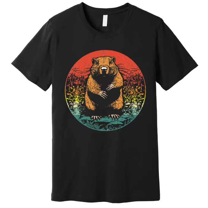 Retro Groundhog Day Cute Woodchuck Groundhog Premium T-Shirt