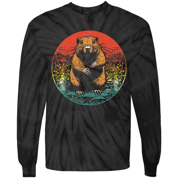 Retro Groundhog Day Cute Woodchuck Groundhog Tie-Dye Long Sleeve Shirt