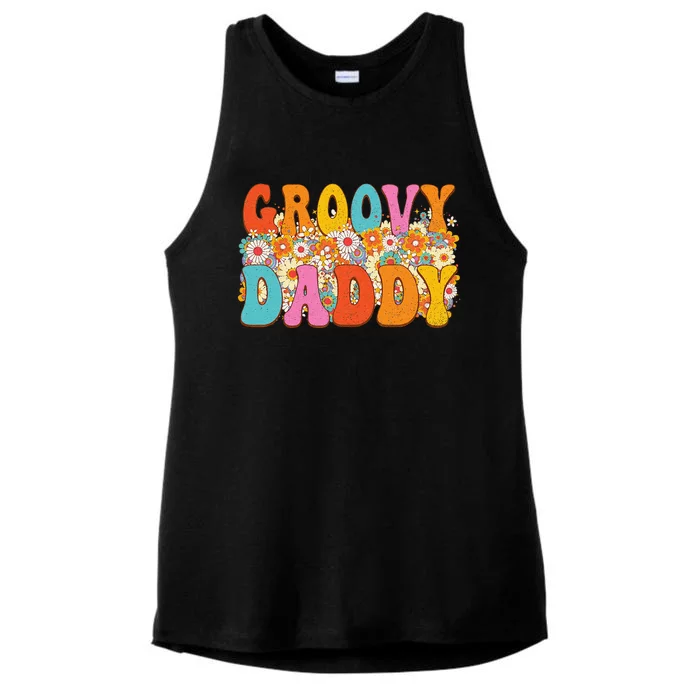 Retro Groovy Daddy Matching Family 1st Birthday Party Ladies Tri-Blend Wicking Tank