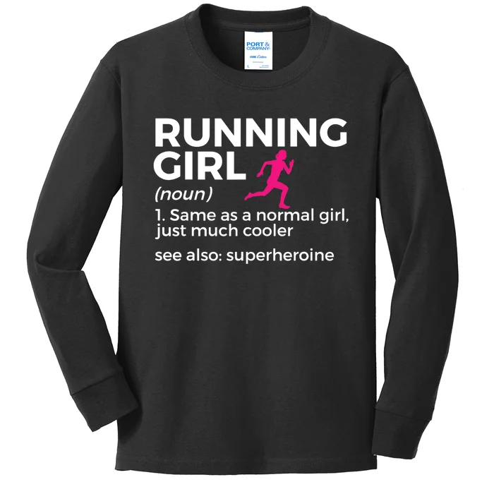 Running Girl Definition Funny Runner Kids Long Sleeve Shirt