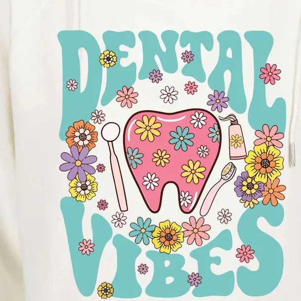 Retro Groovy Dental Vibes Funny Dentist Hygienist Womens Funnel Neck Pullover Hood