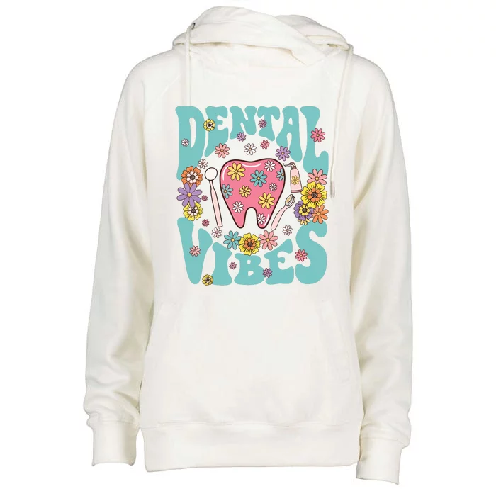 Retro Groovy Dental Vibes Funny Dentist Hygienist Womens Funnel Neck Pullover Hood