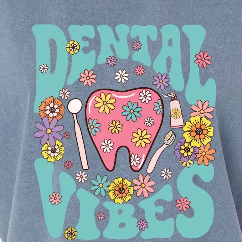 Retro Groovy Dental Vibes Funny Dentist Hygienist Garment-Dyed Women's Muscle Tee