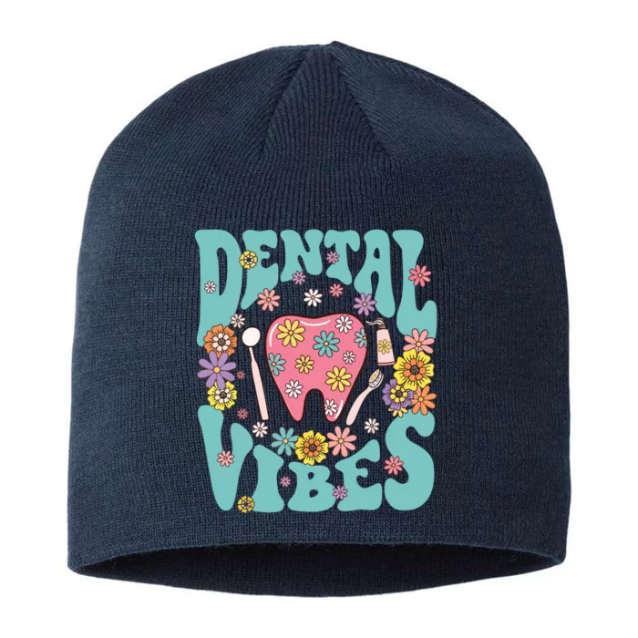 Retro Groovy Dental Vibes Funny Dentist Hygienist 8 1/2in Sustainable Knit Beanie