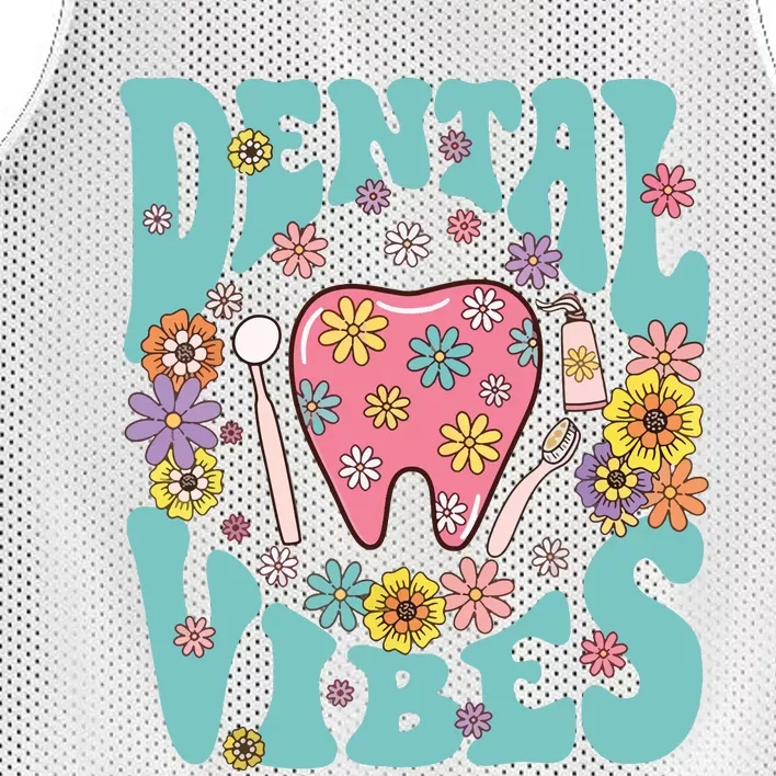 Retro Groovy Dental Vibes Funny Dentist Hygienist Mesh Reversible Basketball Jersey Tank