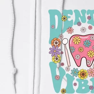 Retro Groovy Dental Vibes Funny Dentist Hygienist Full Zip Hoodie