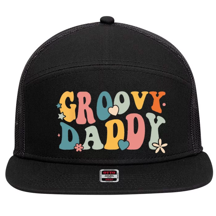 Retro Groovy Daddy Matching Family 1st Birthday Party 7 Panel Mesh Trucker Snapback Hat