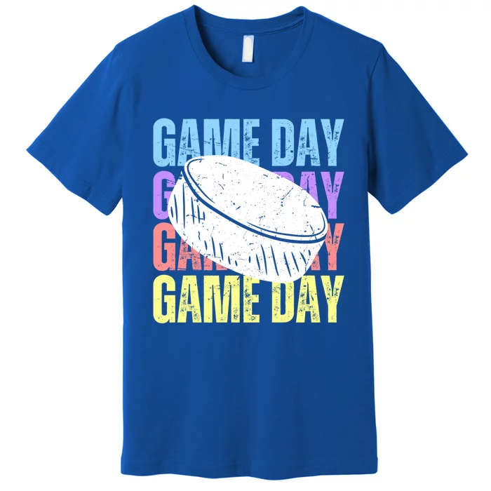 Retro Game Day Ice Hockey Lover Vintage Scratch Mothers Day Gift Premium T-Shirt