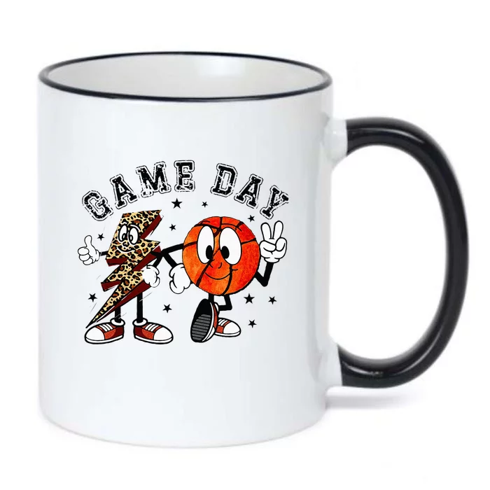 Retro Game Day Basketball Lighting Bolt Leopard Basketball Black Color Changing Mug