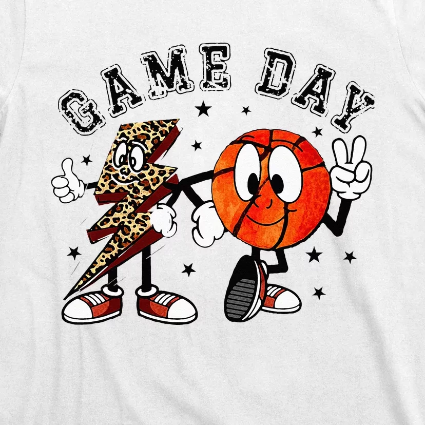 Retro Game Day Basketball Lighting Bolt Leopard Basketball T-Shirt