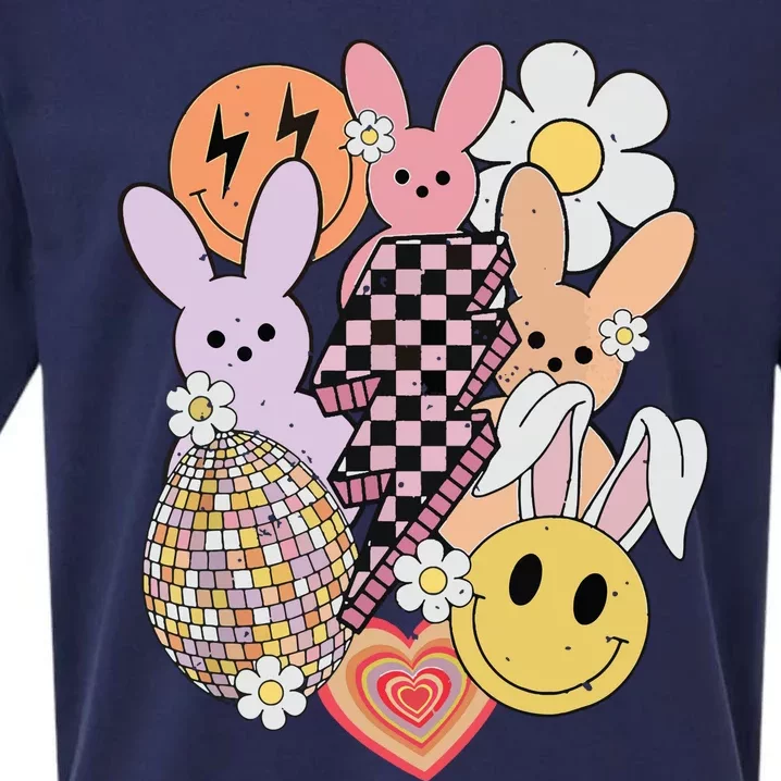 Retro Groovy Easter Lightning Bolt Bunny Funny Girl Women Sueded Cloud Jersey T-Shirt