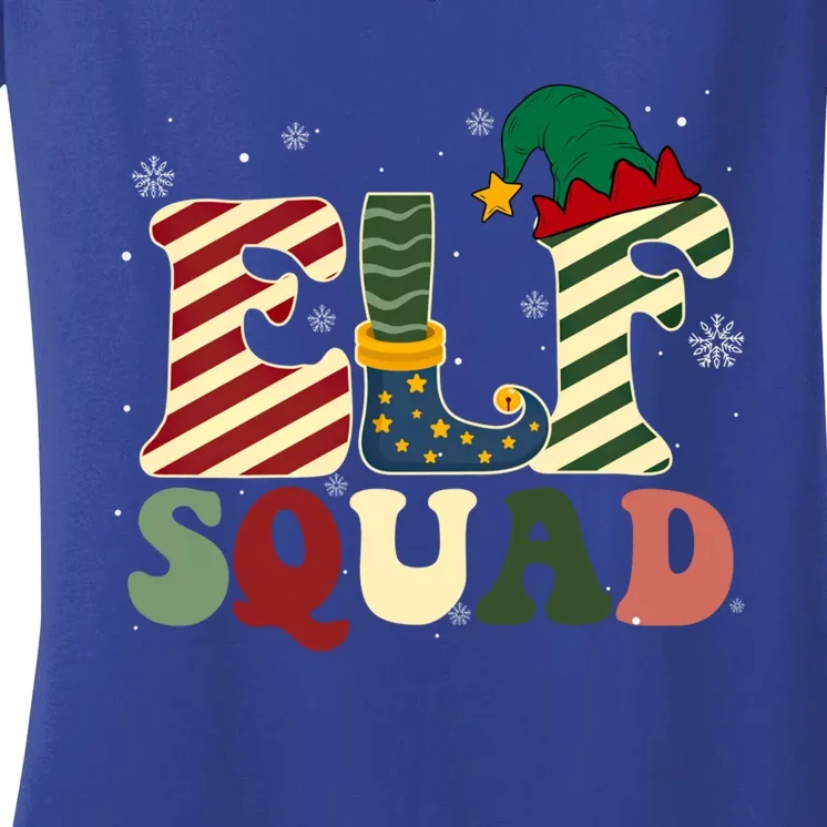 Retro Groovy Elf Squad Christmas Matching Family Xmas Pjs Cute Gift Women's V-Neck T-Shirt