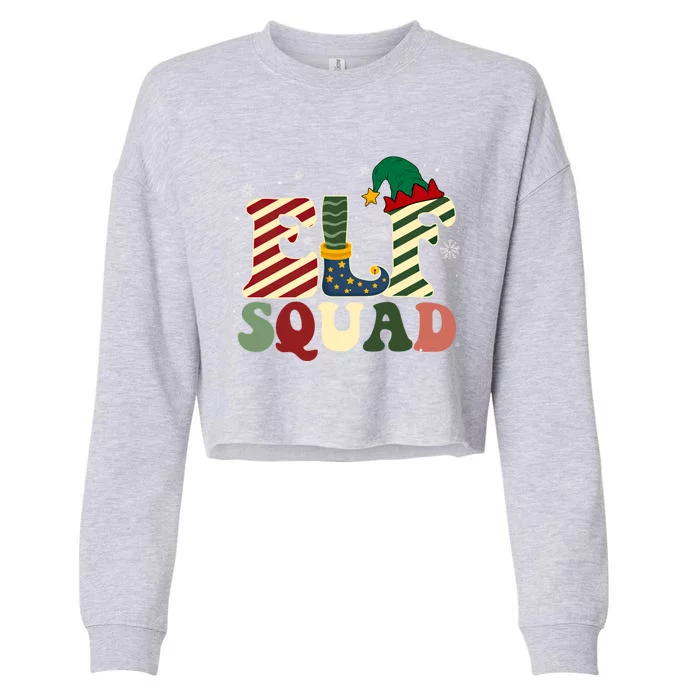 Retro Groovy Elf Squad Christmas Matching Family Xmas Pjs Cute Gift Cropped Pullover Crew