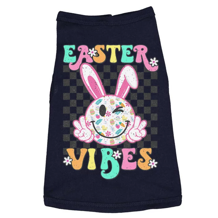 Retro Groovy Easter Vibes Bunny Checkered Smile Doggie Tank