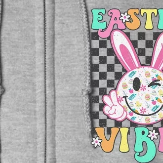 Retro Groovy Easter Vibes Bunny Checkered Smile Full Zip Hoodie