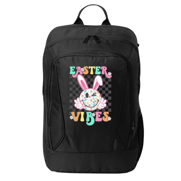 Retro Groovy Easter Vibes Bunny Checkered Smile City Backpack