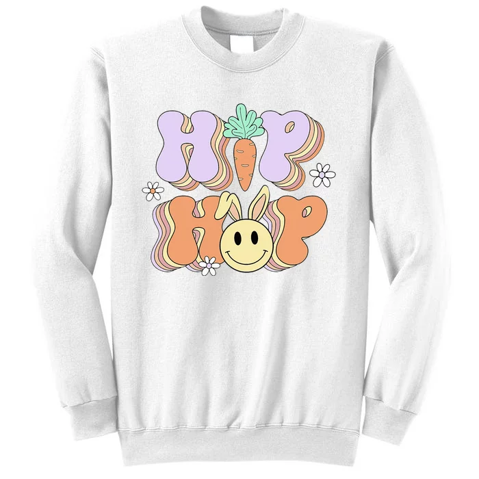 Retro Groovy Easter Day Hip Hop Cute Rabbit Bunny Carrot Sweatshirt