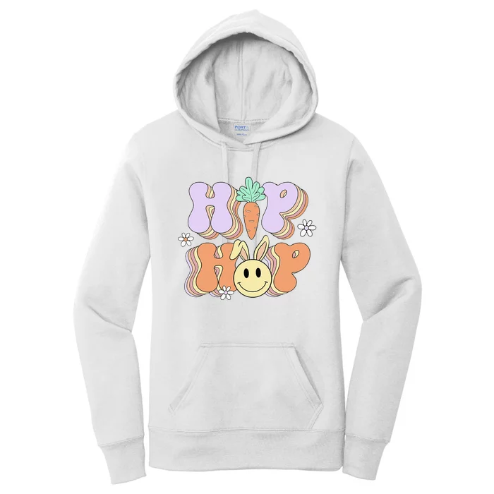 Retro Groovy Easter Day Hip Hop Cute Rabbit Bunny Carrot Women's Pullover Hoodie