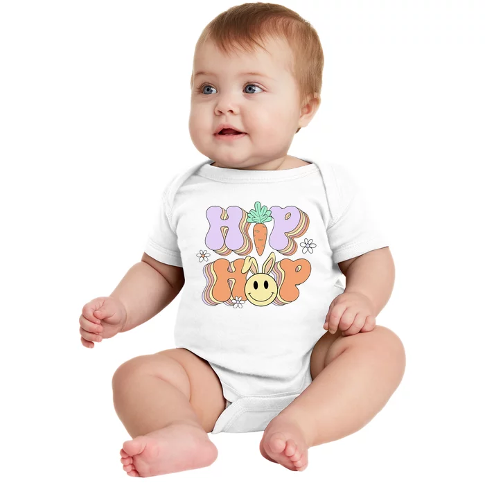 Retro Groovy Easter Day Hip Hop Cute Rabbit Bunny Carrot Baby Bodysuit