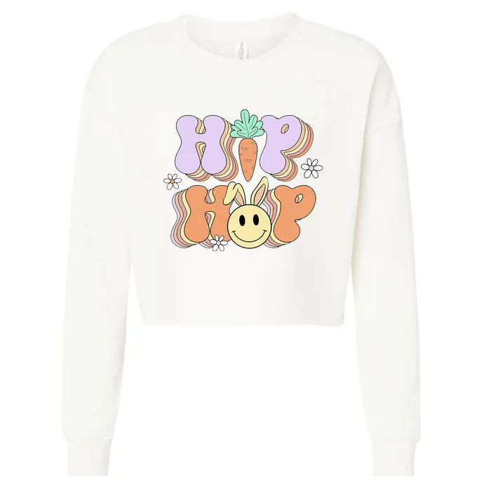 Retro Groovy Easter Day Hip Hop Cute Rabbit Bunny Carrot Cropped Pullover Crew