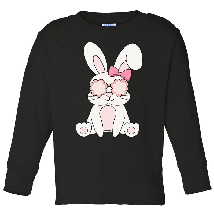 Retro Groovy Easter Rabbit Bunny Happy Easter Day Cute Bunny Toddler Long Sleeve Shirt