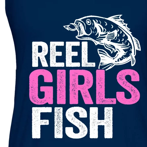 Reel Girl Fish Bass Fishing Funny Fisherwoman Mom Fishing Ladies Essential Flowy Tank