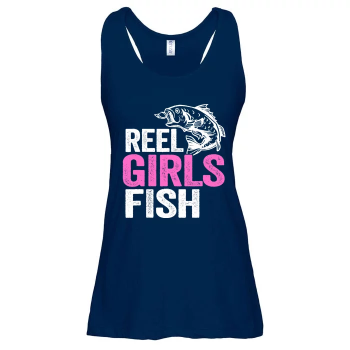 Reel Girl Fish Bass Fishing Funny Fisherwoman Mom Fishing Ladies Essential Flowy Tank