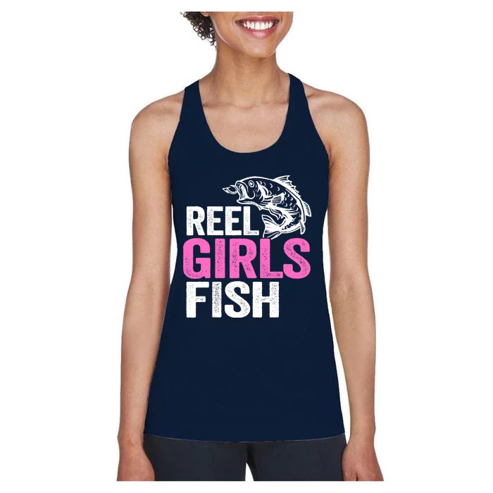 Reel Girl Fish Bass Fishing Funny Fisherwoman Mom Fishing Women's Racerback Tank