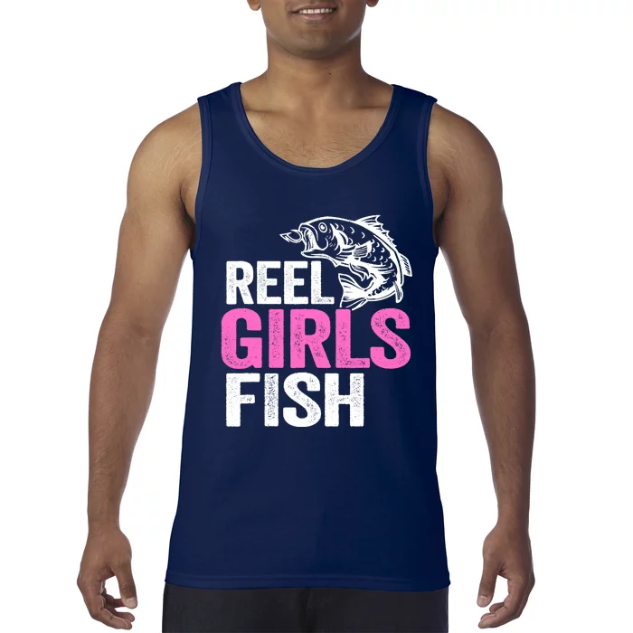 Reel Girl Fish Bass Fishing Funny Fisherwoman Mom Fishing Tank Top