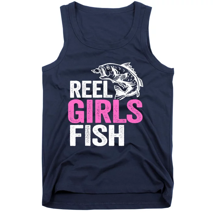 Reel Girl Fish Bass Fishing Funny Fisherwoman Mom Fishing Tank Top