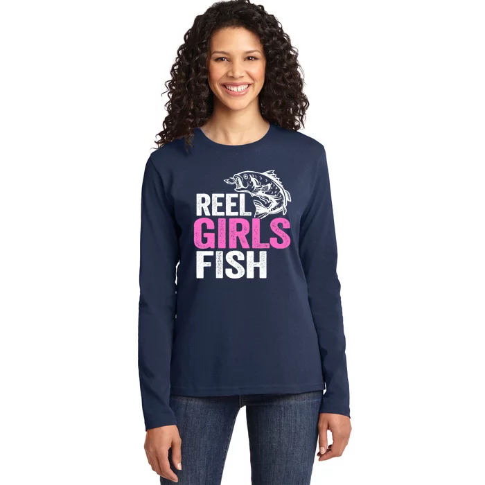 Reel Girl Fish Bass Fishing Funny Fisherwoman Mom Fishing Ladies Long Sleeve Shirt