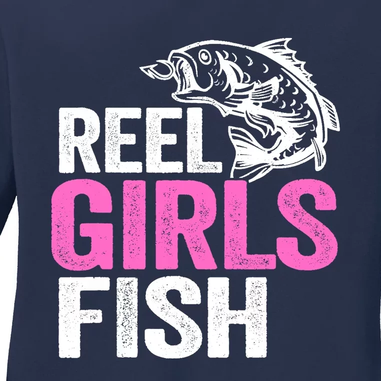 Reel Girl Fish Bass Fishing Funny Fisherwoman Mom Fishing Ladies Long Sleeve Shirt