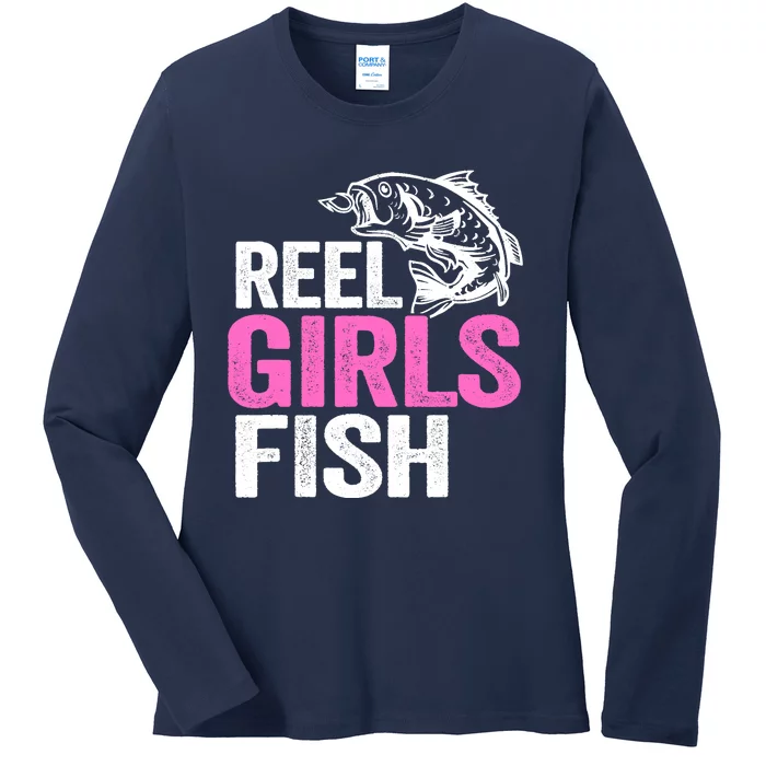 Reel Girl Fish Bass Fishing Funny Fisherwoman Mom Fishing Ladies Long Sleeve Shirt