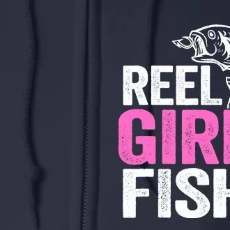 Reel Girl Fish Bass Fishing Funny Fisherwoman Mom Fishing Full Zip Hoodie