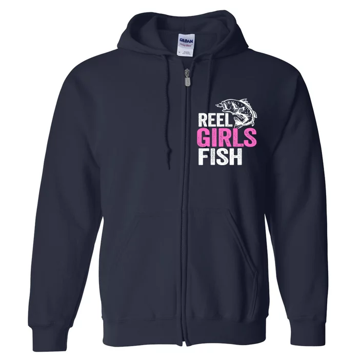 Reel Girl Fish Bass Fishing Funny Fisherwoman Mom Fishing Full Zip Hoodie